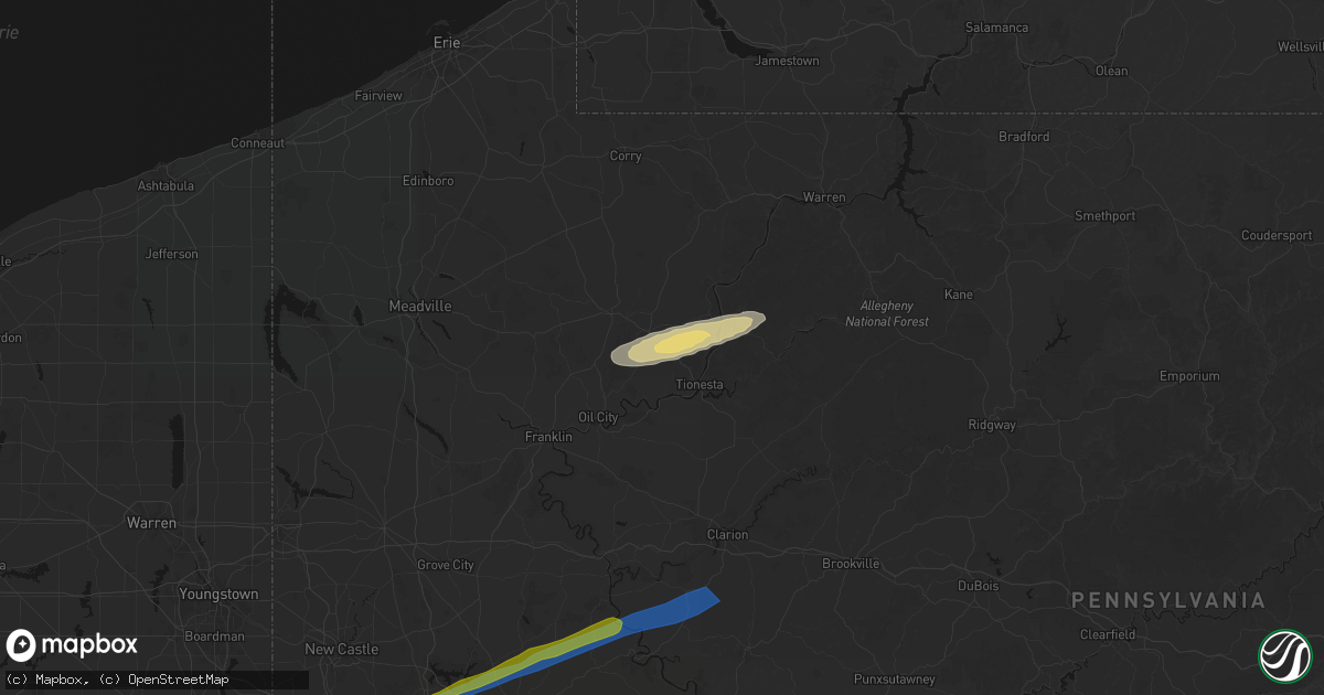 Hail map in Pleasantville, PA on March 7, 2026