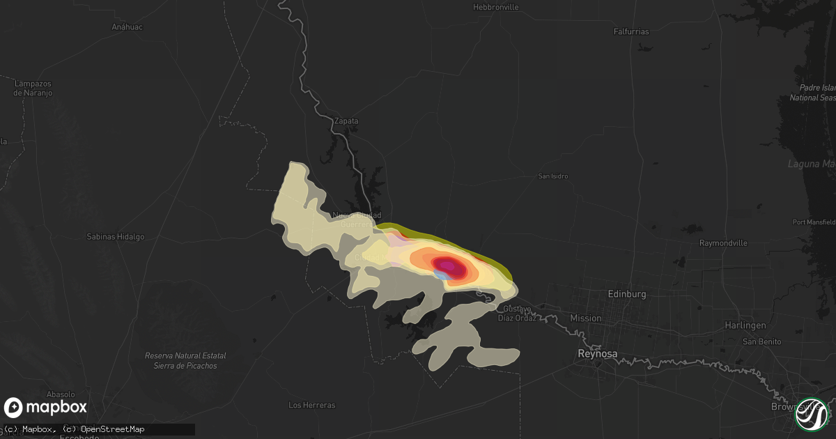 Hail map in Roma, TX on March 7, 2026