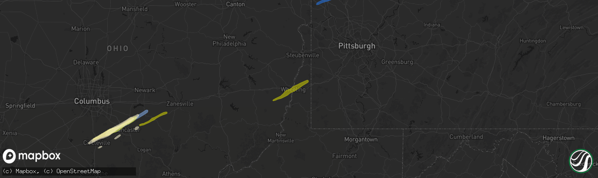 Hail map in Wheeling, WV on March 7, 2026