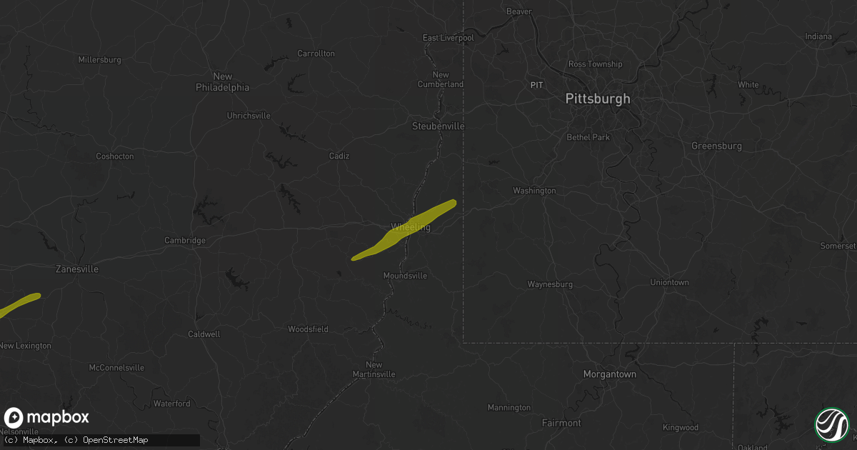 Hail map in Wheeling, WV on March 7, 2026