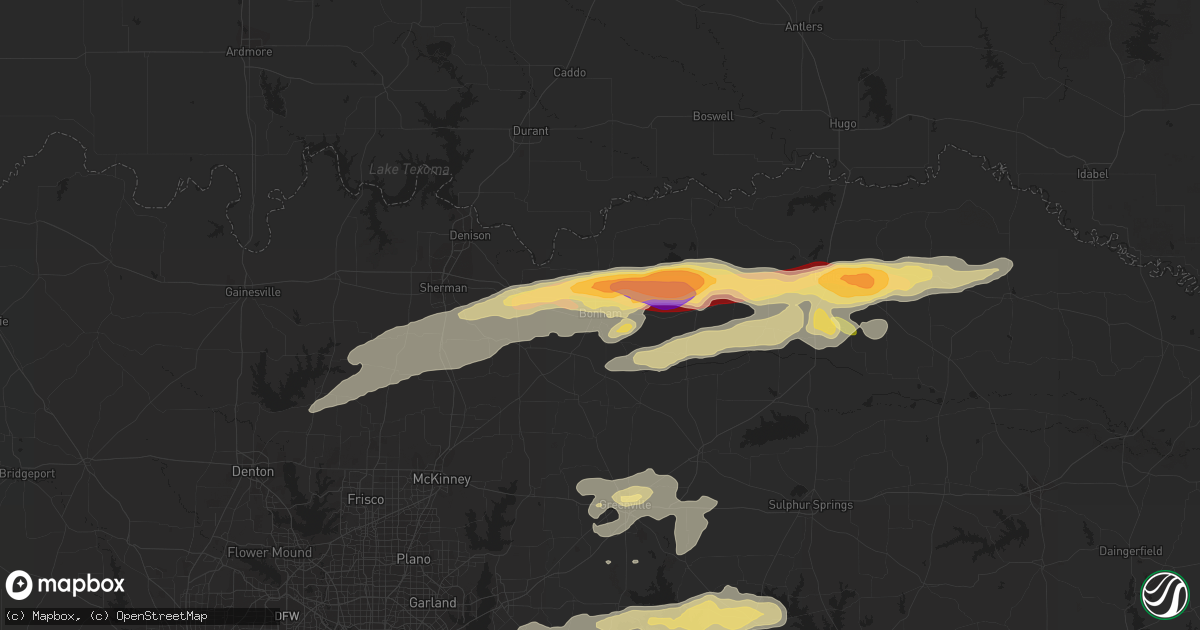 Hail map in Bonham, TX on March 8, 2011