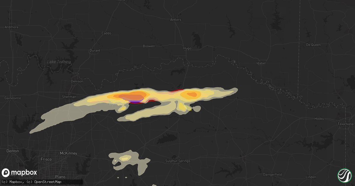Hail map in Paris, TX on March 8, 2011
