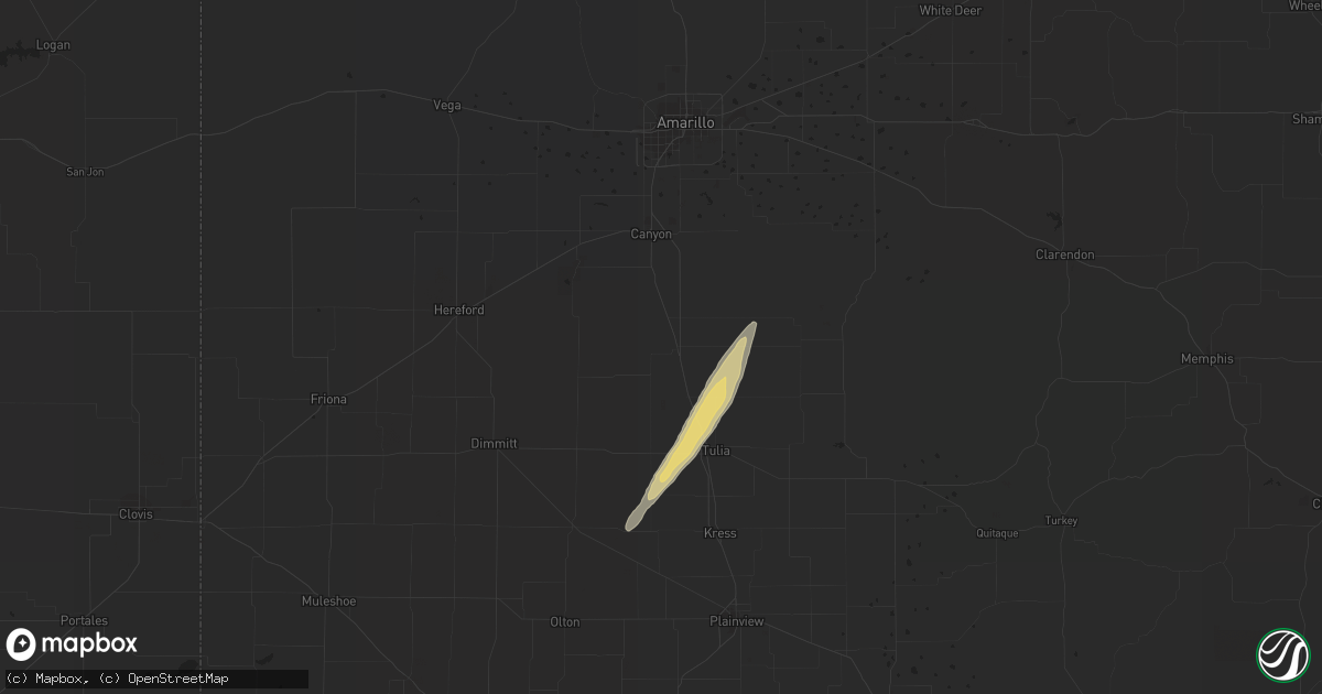 Hail map in Happy, TX on March 8, 2013