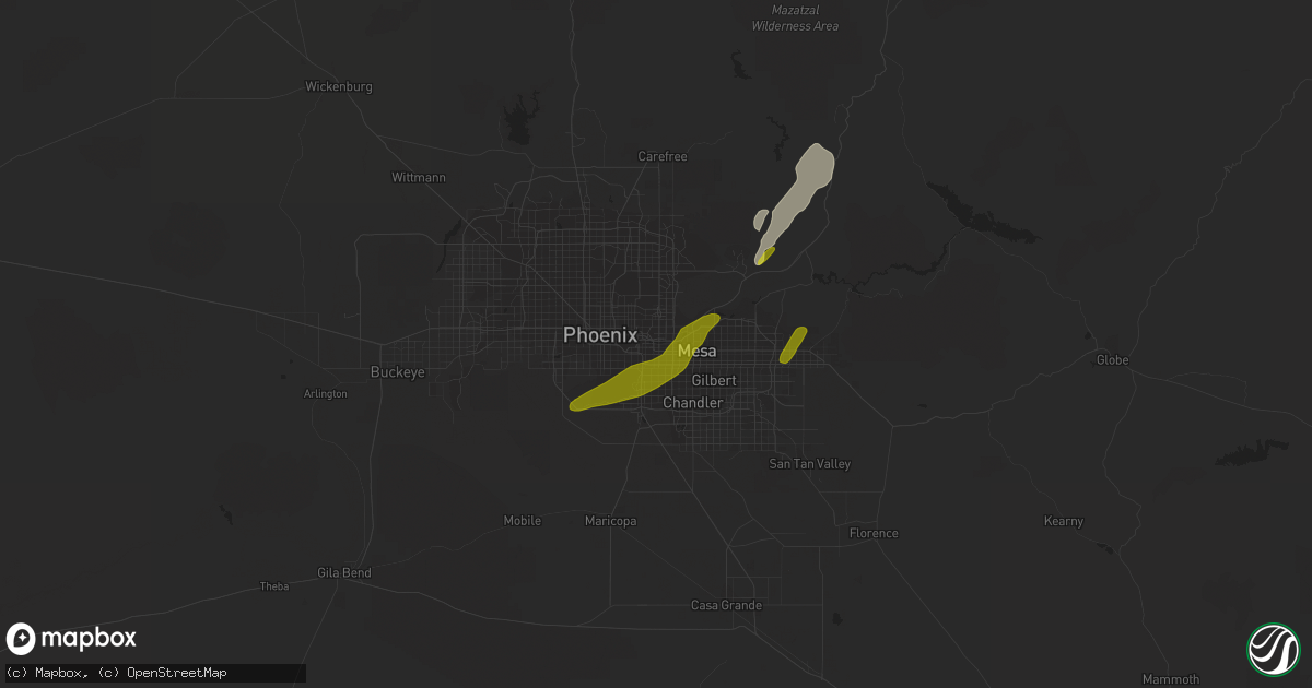 Hail map in Tempe, AZ on March 8, 2013