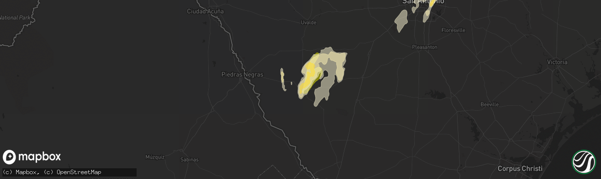 Hail map in Carrizo Springs, TX on March 8, 2016