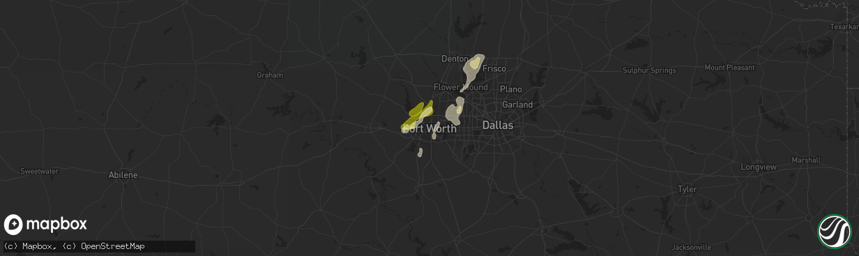 Hail map in Fort Worth, TX on March 8, 2016