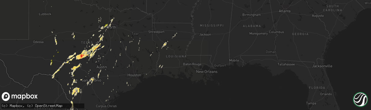 Hail map in Louisiana on March 8, 2016