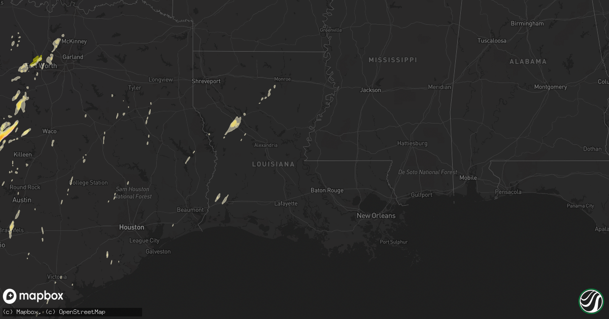 Hail map in Louisiana on March 8, 2016