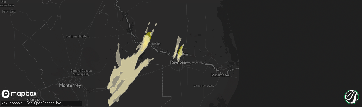 Hail map in Mcallen, TX on March 8, 2016