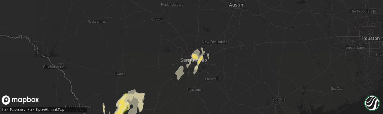 Hail map in San Antonio, TX on March 8, 2016