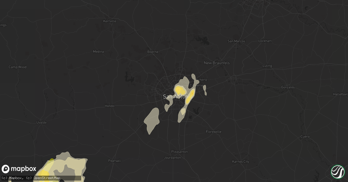 Hail map in San Antonio, TX on March 8, 2016