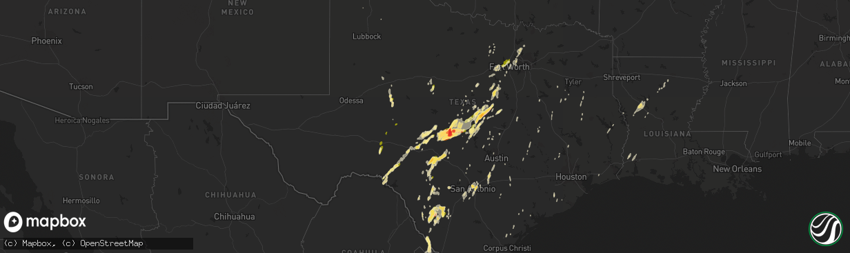 Hail map in Texas on March 8, 2016