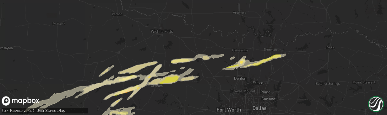 Hail map in Bowie, TX on March 8, 2023