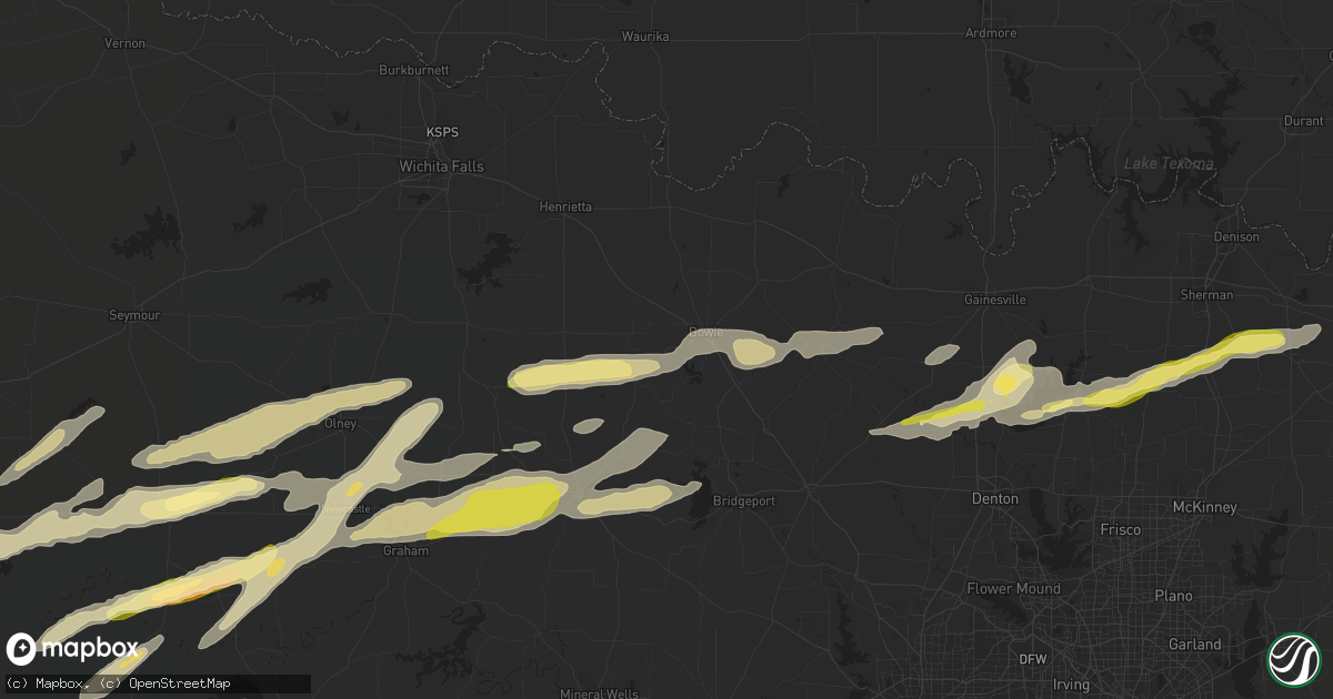 Hail map in Bowie, TX on March 8, 2023