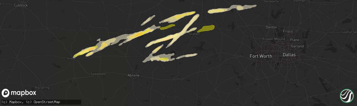Hail map in Breckenridge, TX on March 8, 2023