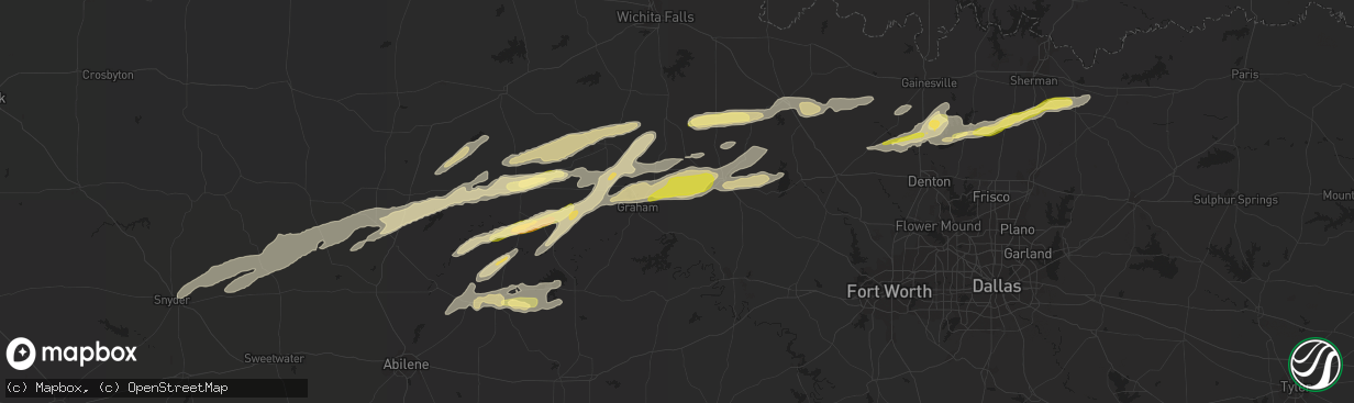 Hail map in Bryson, TX on March 8, 2023