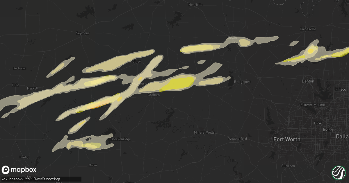 Hail map in Bryson, TX on March 8, 2023