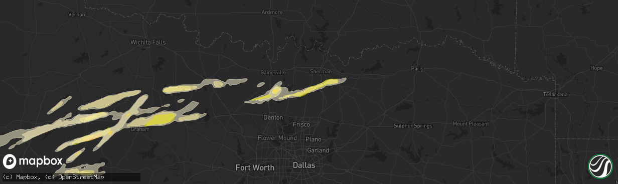Hail map in Gunter, TX on March 8, 2023
