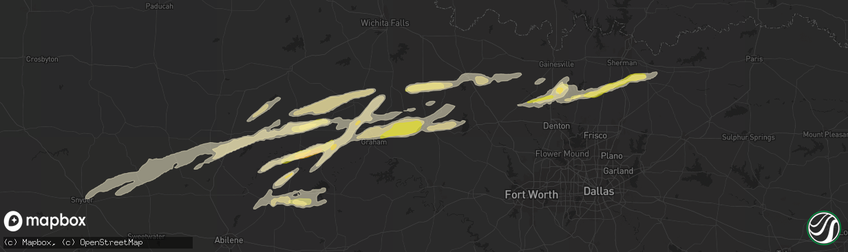Hail map in Jacksboro, TX on March 8, 2023