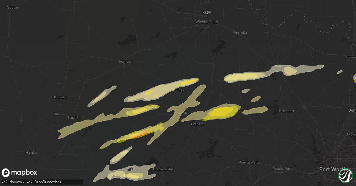 Hail map in Olney, TX on March 8, 2023
