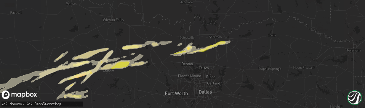 Hail map in Sanger, TX on March 8, 2023