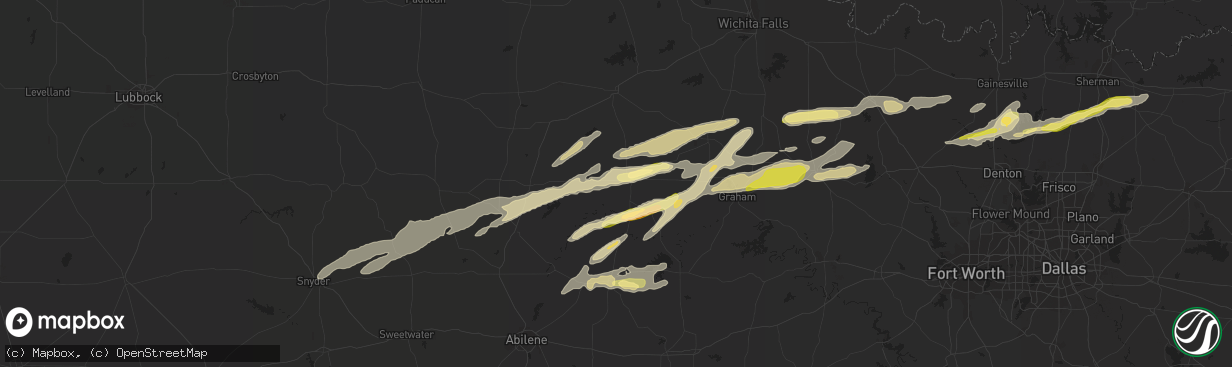 Hail map in Throckmorton, TX on March 8, 2023