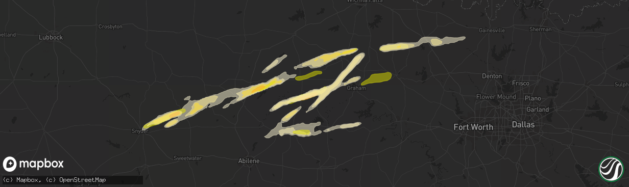 Hail map in Woodson, TX on March 8, 2023