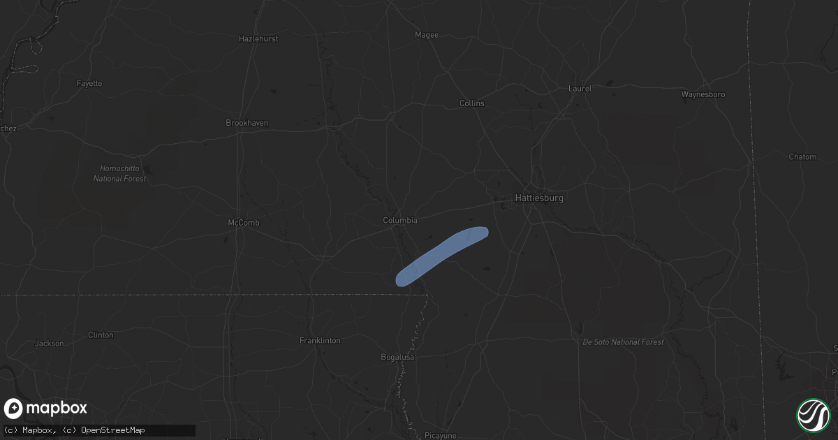 Hail map in Columbia, MS on March 8, 2024