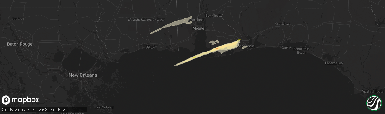 Hail map in Dauphin Island, AL on March 8, 2024