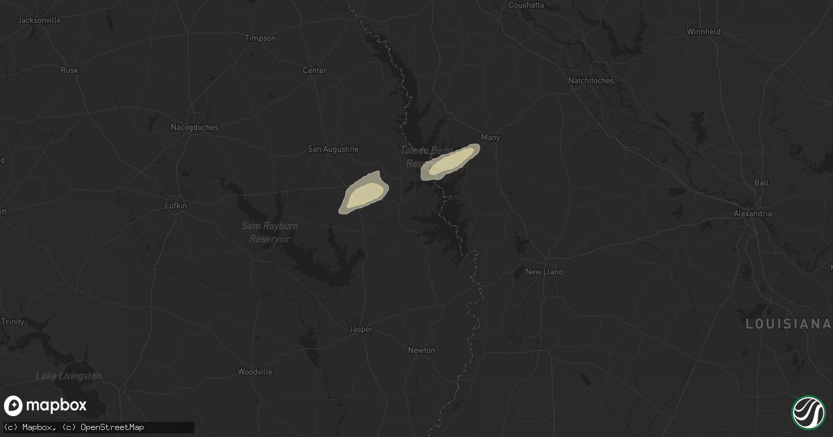 Hail map in Hemphill, TX on March 8, 2024