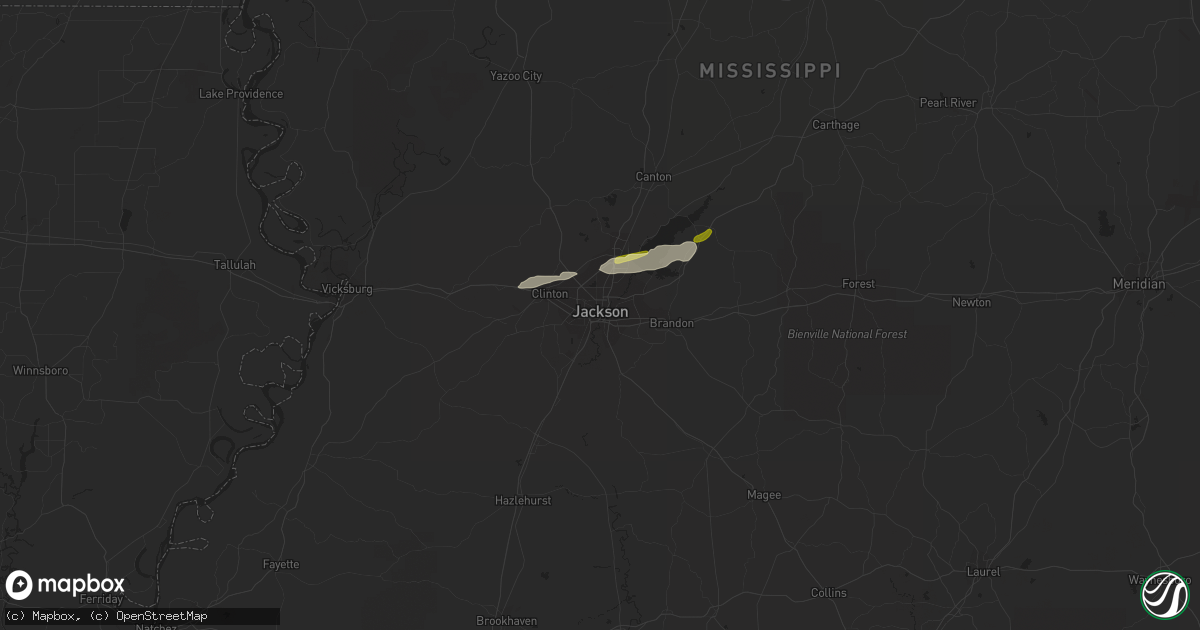 Hail map in Jackson, MS on March 8, 2024