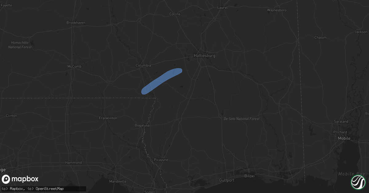 Hail map in Lumberton, MS on March 8, 2024