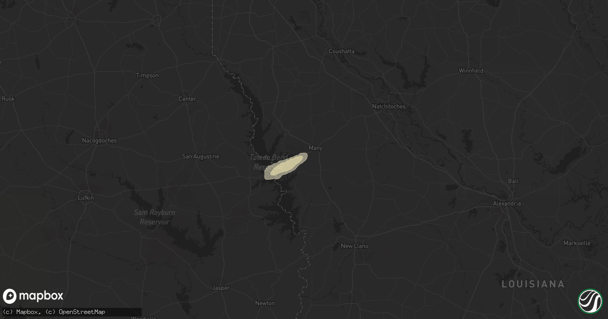Hail map in Many, LA on March 8, 2024