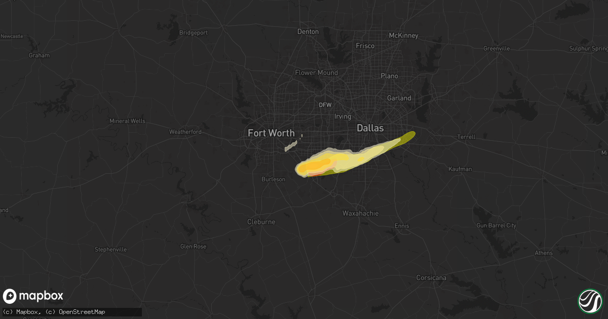 Hail map in Arlington, TX on March 8, 2025