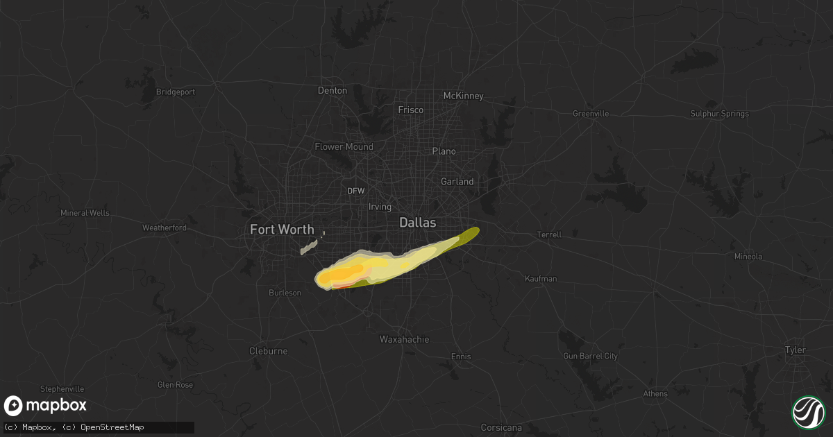Hail map in Dallas, TX on March 8, 2025