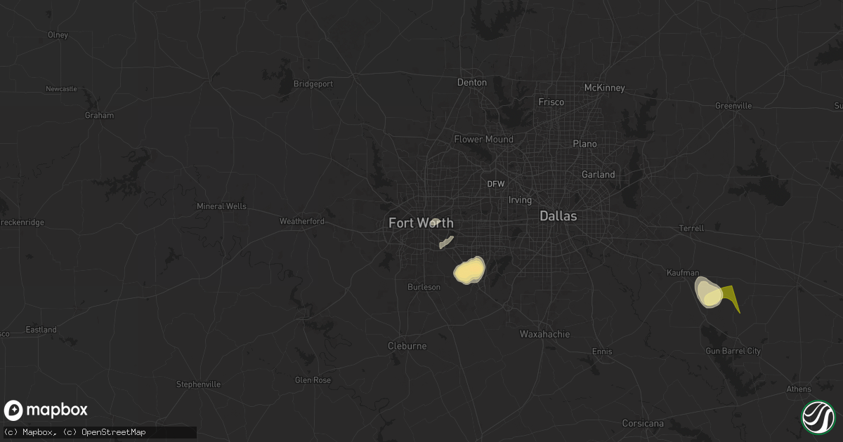 Hail map in Fort Worth, TX on March 8, 2025