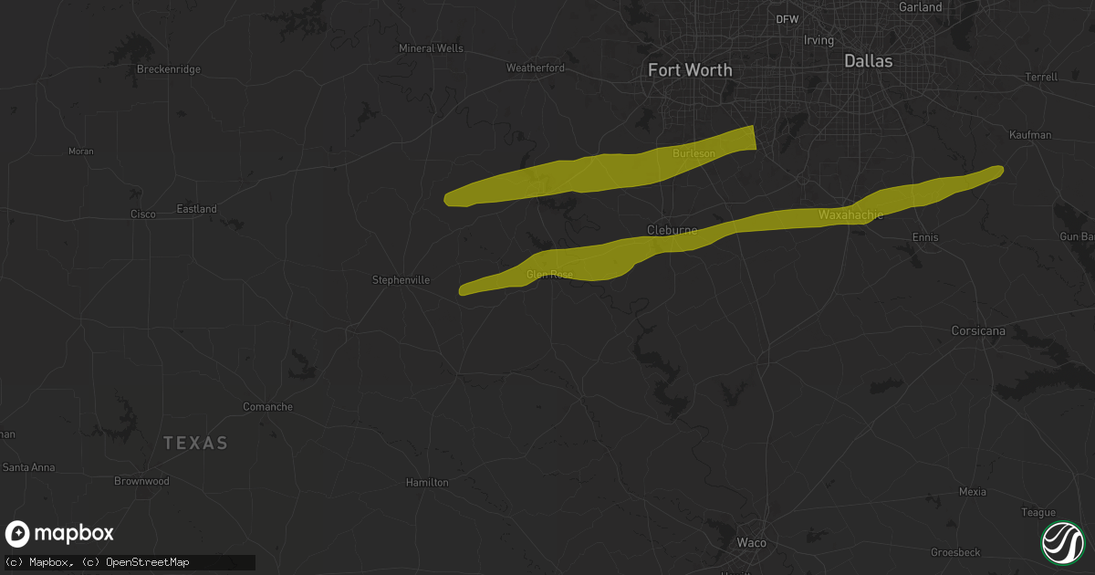 Hail map in Glen Rose, TX on March 8, 2025