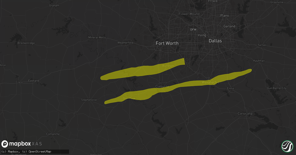 Hail map in Godley, TX on March 8, 2025