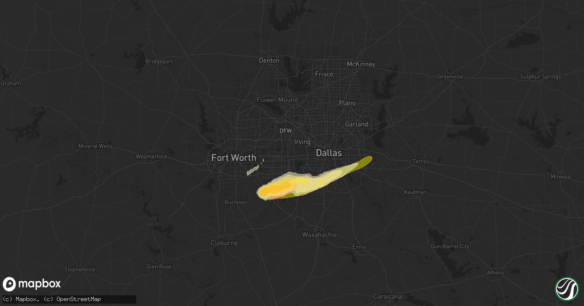 Hail map in Grand Prairie, TX on March 8, 2025