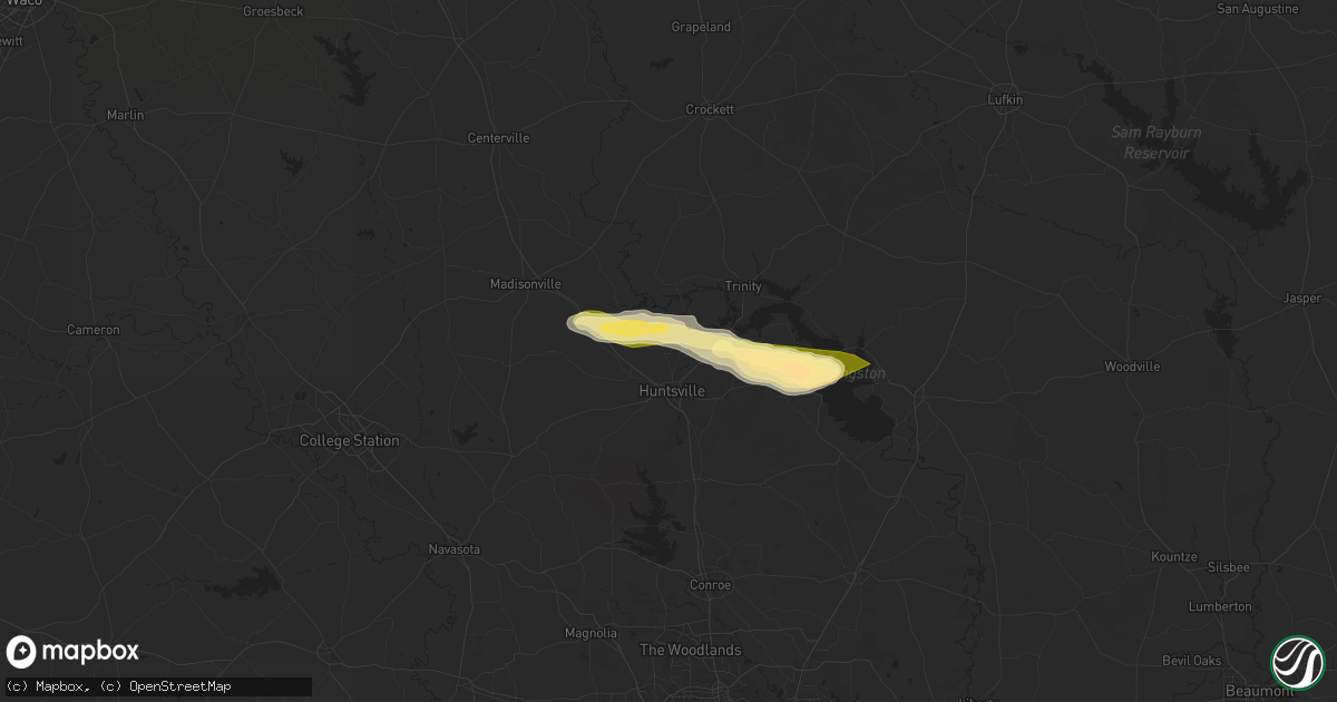 Hail map in Huntsville, TX on March 8, 2025