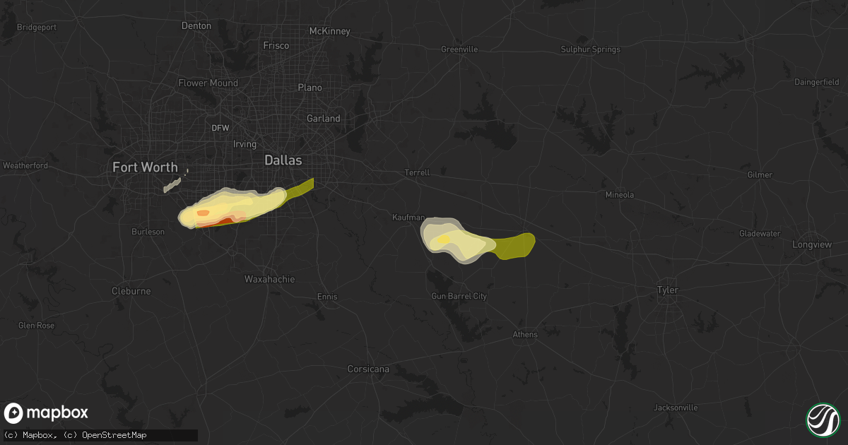 Hail map in Kaufman, TX on March 8, 2025