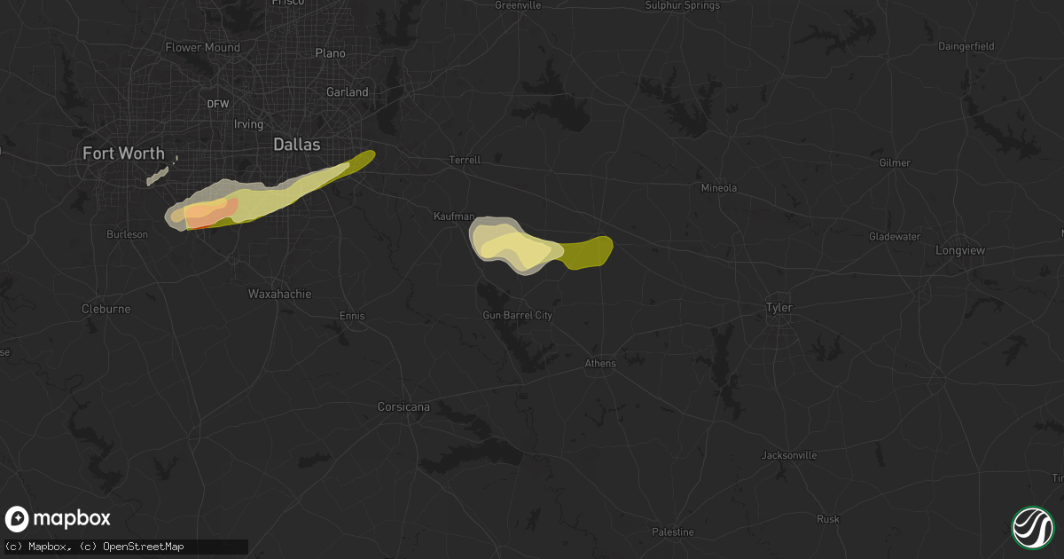 Hail map in Mabank, TX on March 8, 2025