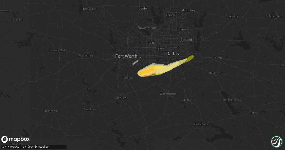 Hail map in Mansfield, TX on March 8, 2025
