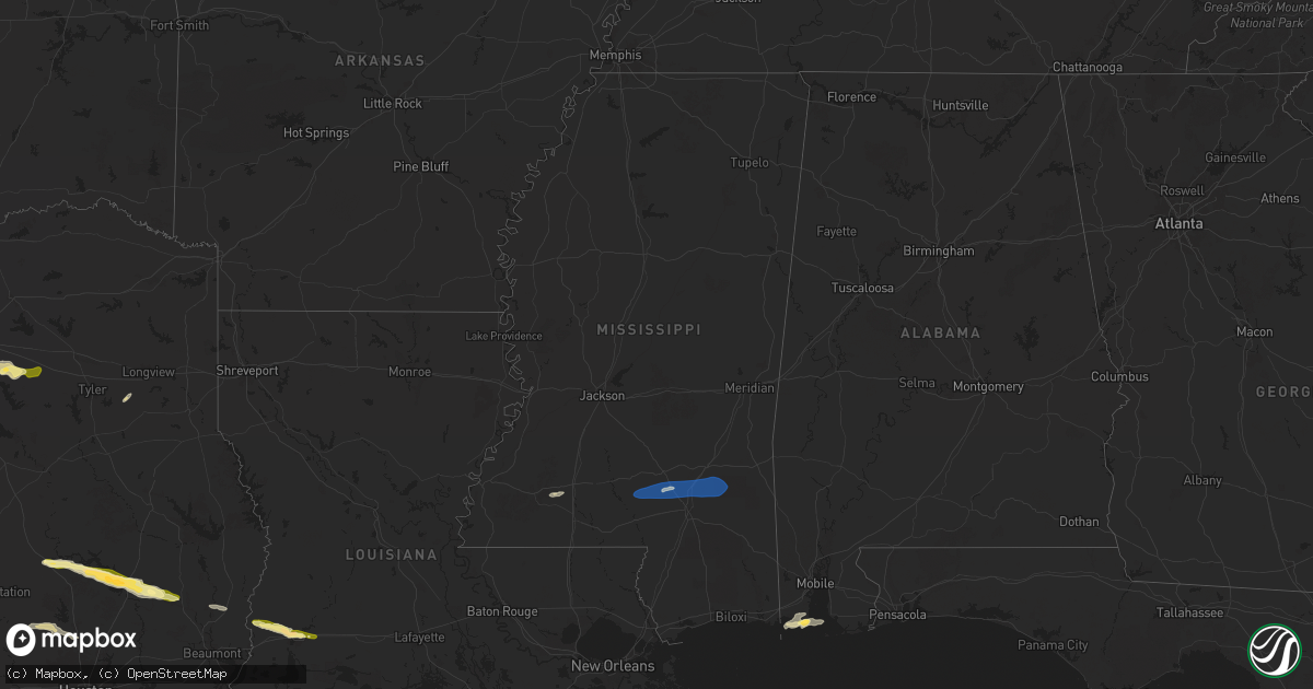 Hail map in Mississippi on March 8, 2025