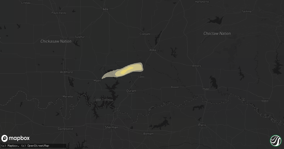 Hail map in Caddo, OK on March 8, 2026