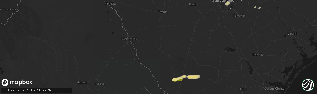 Hail map in Carrizo Springs, TX on March 8, 2026