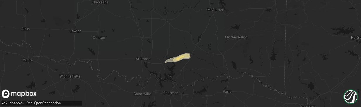 Hail map in Coleman, OK on March 8, 2026