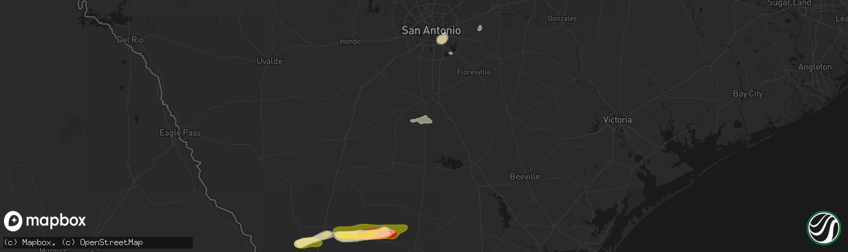 Hail map in Jourdanton, TX on March 8, 2026