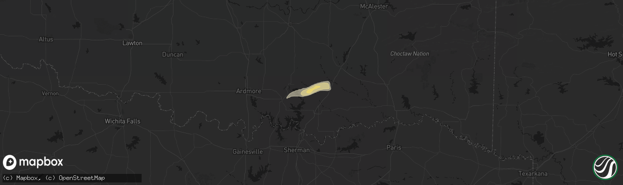 Hail map in Kenefic, OK on March 8, 2026