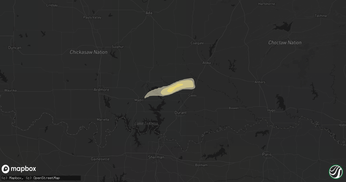 Hail map in Kenefic, OK on March 8, 2026